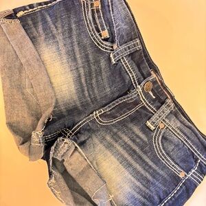 BKE Women's Faded Blue Distressed Ankle Denim